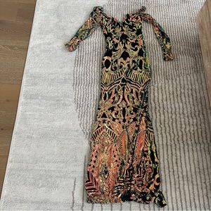 Color Changing Holographic Sequins Art Deco Embellished Evening Gown